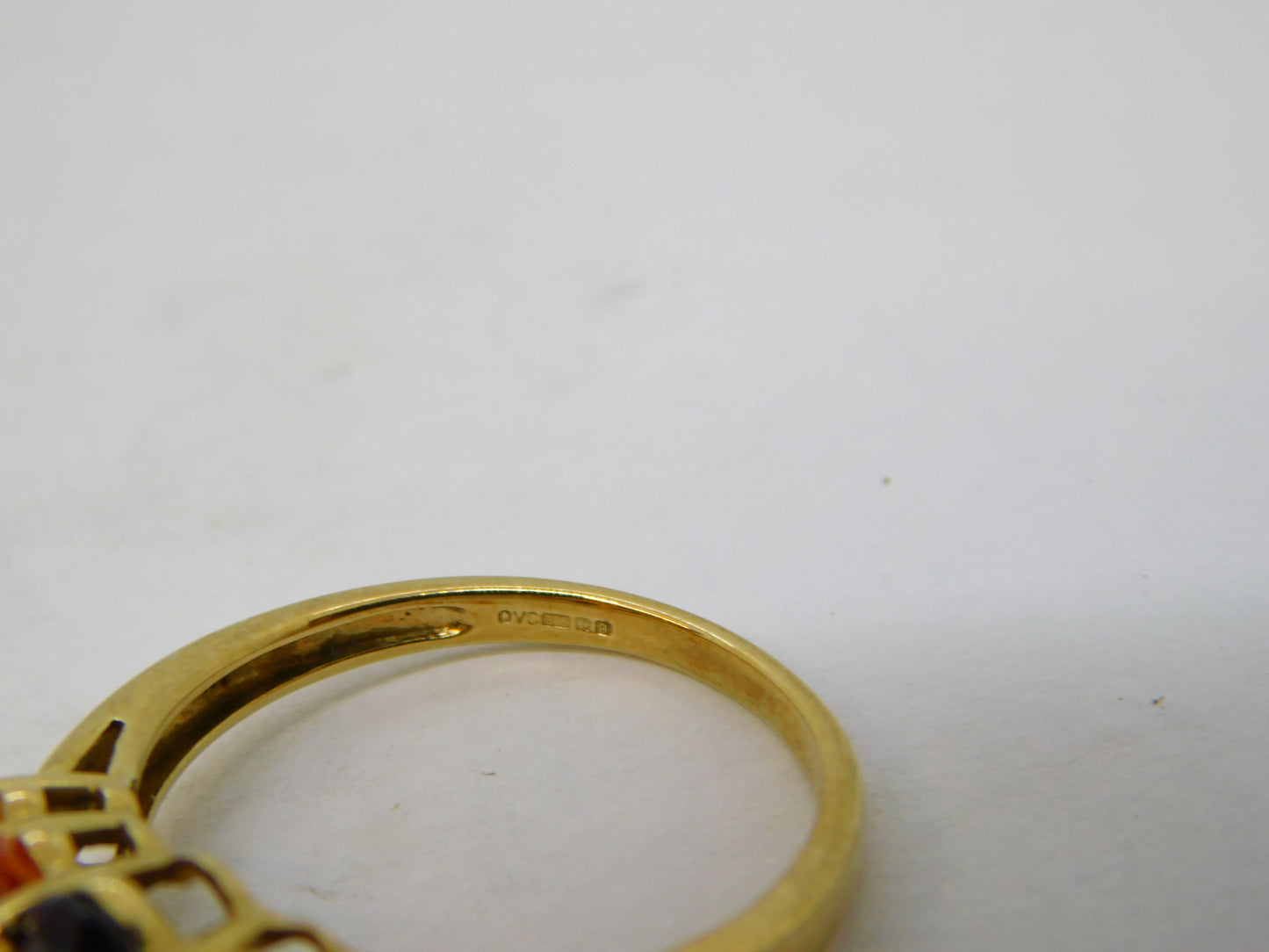 9ct Gold, Citrine, Topaz & Garnet Five-Stone Dress Ring Vintage 2006 Birmingham