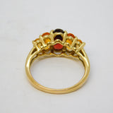 9ct Gold, Citrine, Topaz & Garnet Five-Stone Dress Ring Vintage 2006 Birmingham