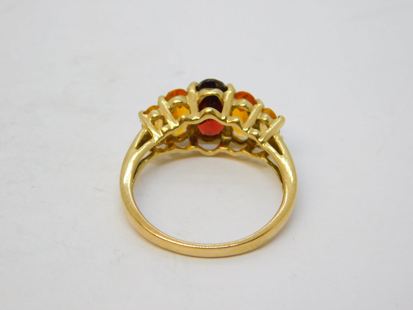 9ct Gold, Citrine, Topaz & Garnet Five-Stone Dress Ring Vintage 2006 Birmingham