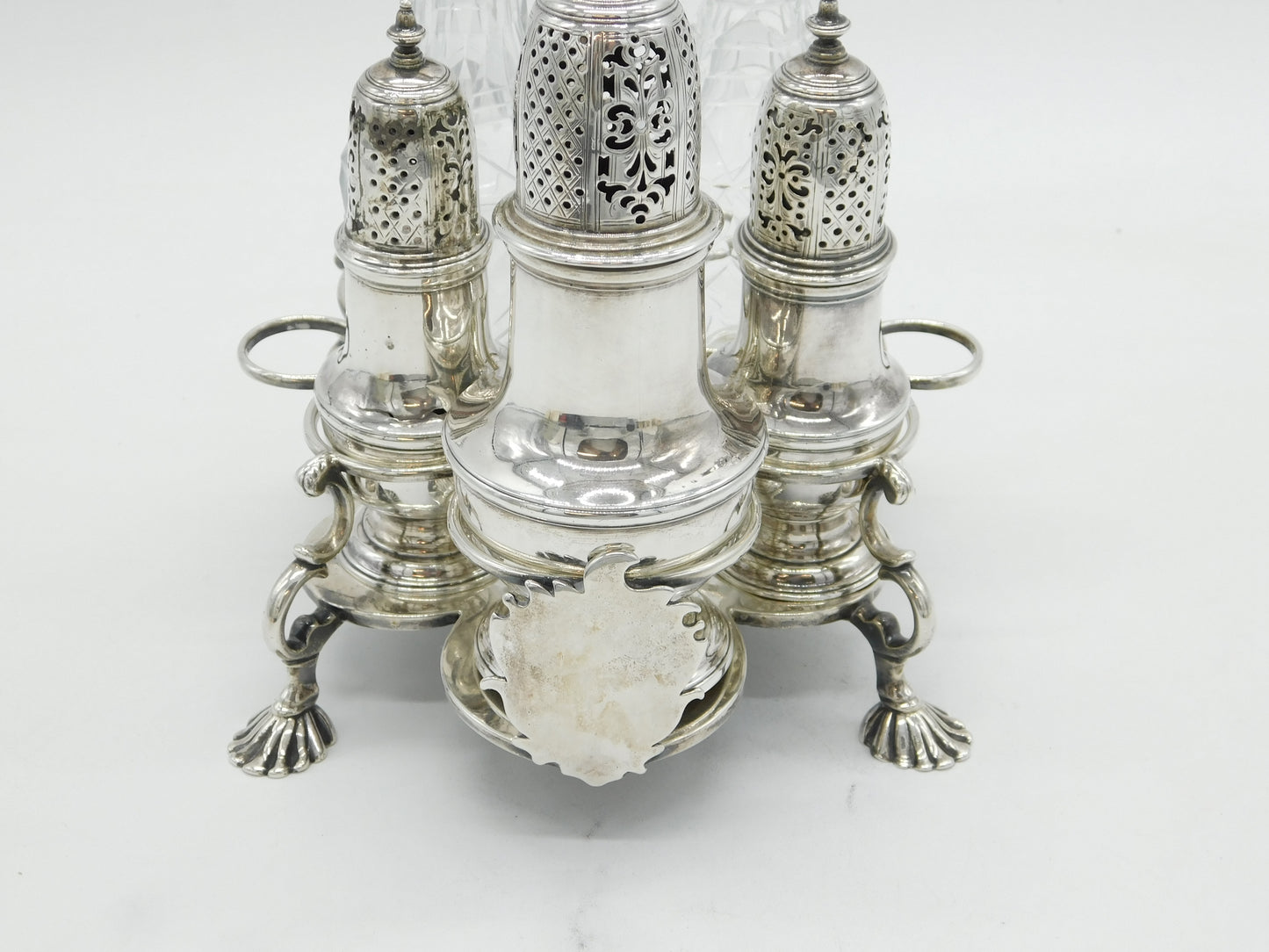 George II Sterling Silver Cut Glass Five-Piece Cruet Set Antique 1751 London