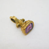 Victorian 14ct Yellow Gold Small Amethyst Set Fob Seal Pendant Antique c1860