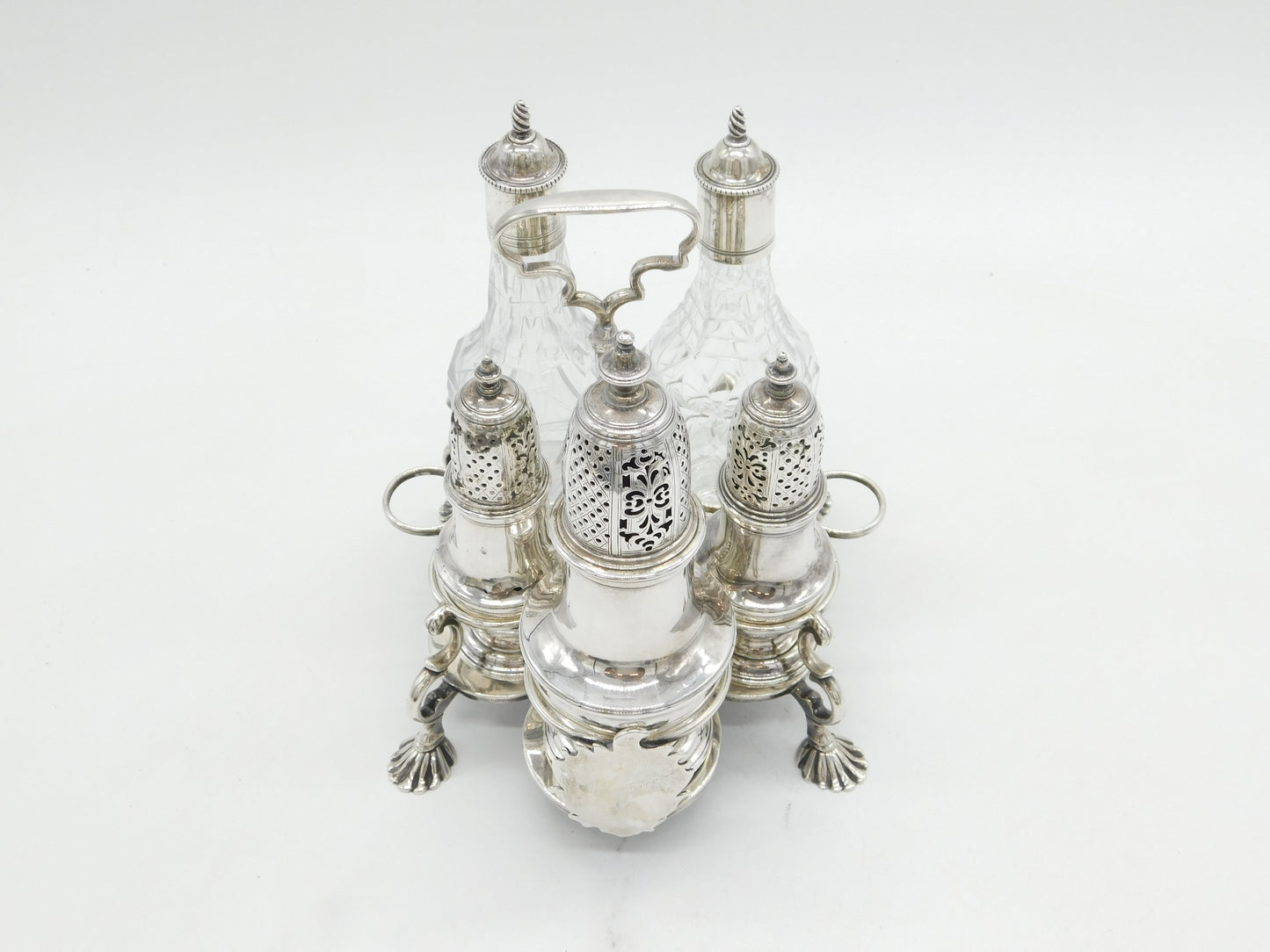 George II Sterling Silver Cut Glass Five-Piece Cruet Set Antique 1751 London