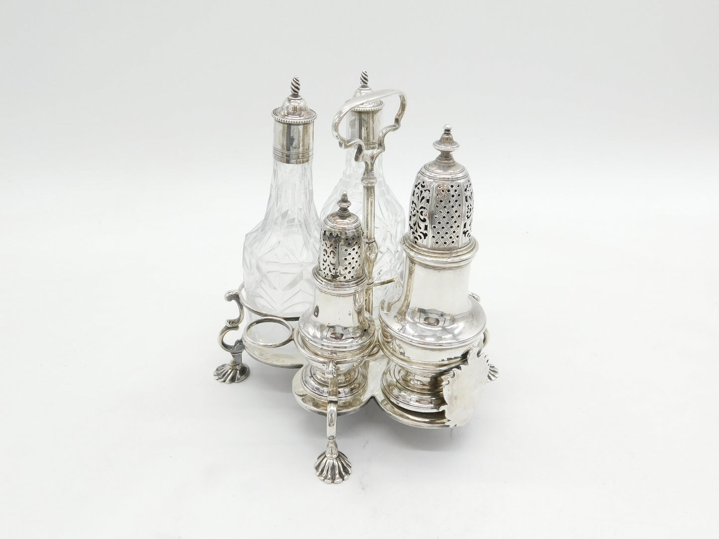 George II Sterling Silver Cut Glass Five-Piece Cruet Set Antique 1751 London