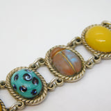 19th Century Sterling Silver, Saphiret Glass Scarab Beetle Cabochon Bracelet Antique c1890