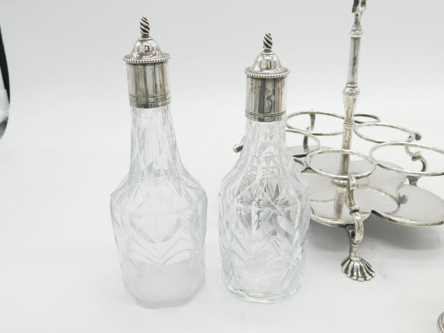 George II Sterling Silver Cut Glass Five-Piece Cruet Set Antique 1751 London