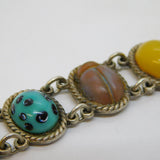 19th Century Sterling Silver, Saphiret Glass Scarab Beetle Cabochon Bracelet Antique c1890