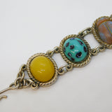 19th Century Sterling Silver, Saphiret Glass Scarab Beetle Cabochon Bracelet Antique c1890