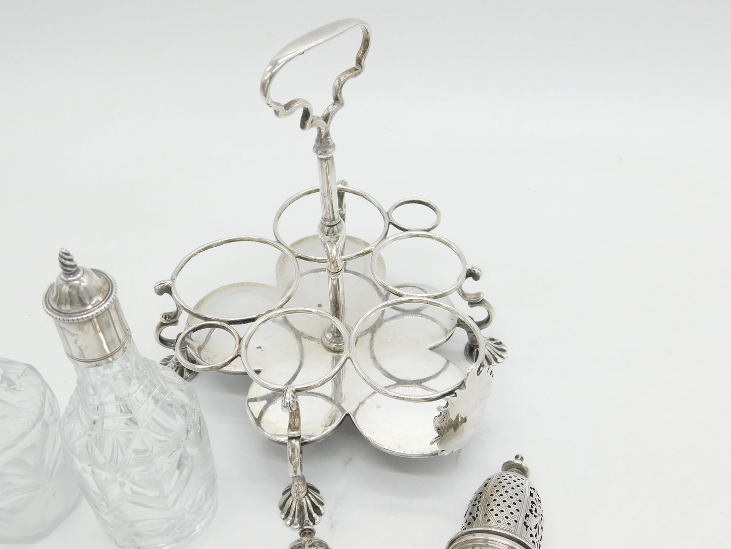 George II Sterling Silver Cut Glass Five-Piece Cruet Set Antique 1751 London