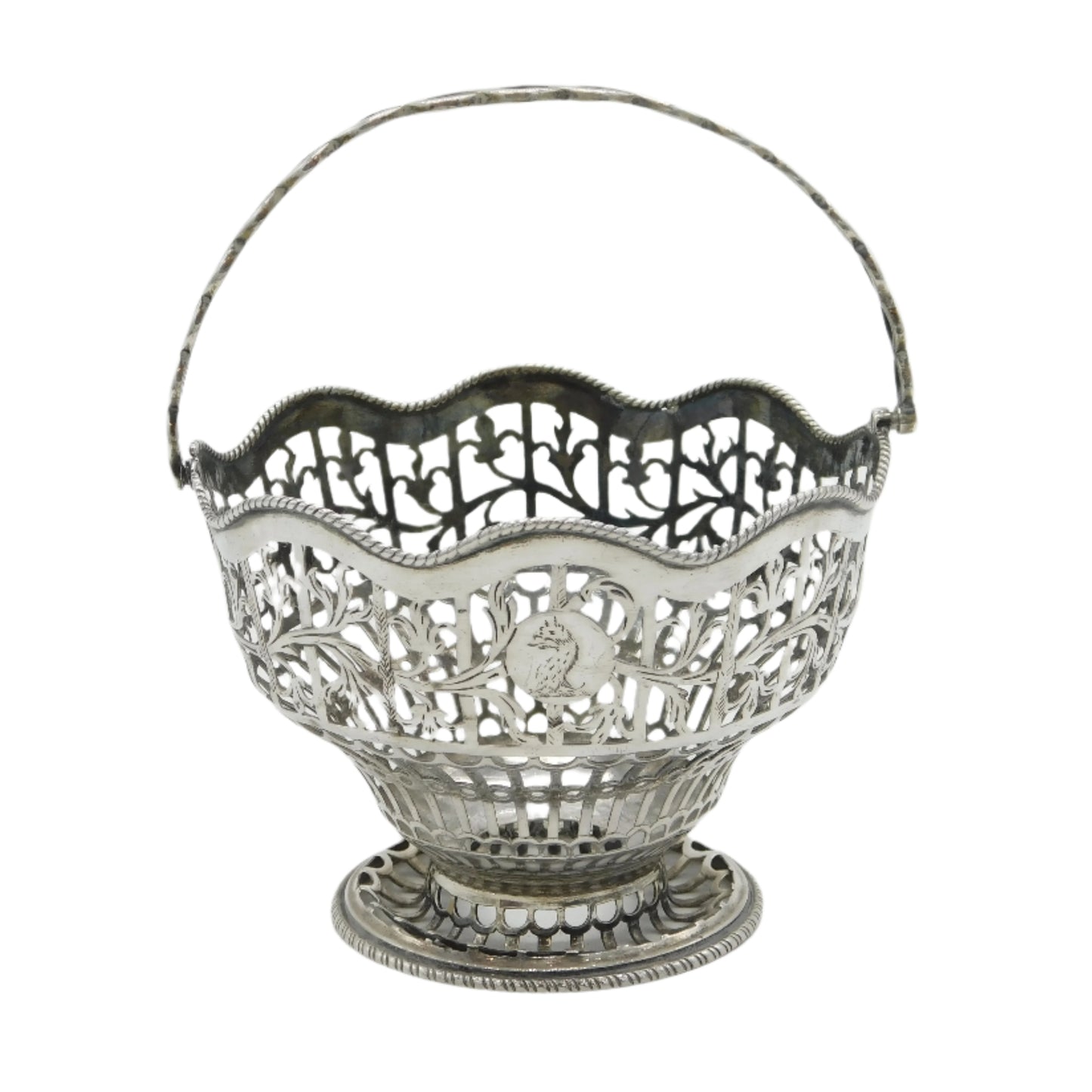 George III Sterling Silver Crested Swing Handle Basket Antique 1771 London