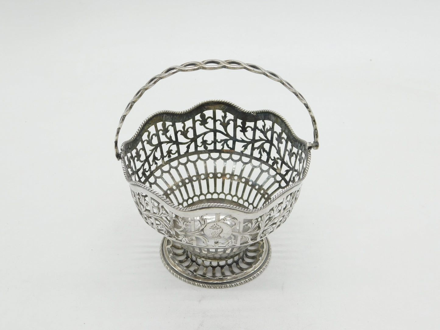 George III Sterling Silver Crested Swing Handle Basket Antique 1771 London