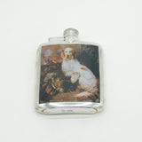 Sterling Silver Enamel Spaniel Gun Dog Hip Flask Antique 1930 Birmingham Deco