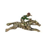 Victorian Sterling Silver, Gold & Paste Horse Racing Brooch Antique c1890