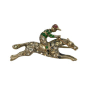Victorian Sterling Silver, Gold & Paste Horse Racing Brooch Antique c1890