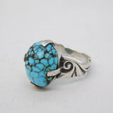 Austro-Hungarian Sterling Silver Cabochon Turquoise Set Dress Ring Antique c1920 Art Deco