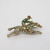 Victorian Sterling Silver, Gold & Paste Horse Racing Brooch Antique c1890