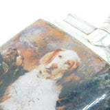 Sterling Silver Enamel Spaniel Gun Dog Hip Flask Antique 1930 Birmingham Deco