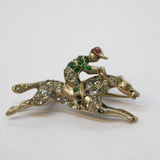 Victorian Sterling Silver, Gold & Paste Horse Racing Brooch Antique c1890