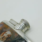 Sterling Silver Enamel Spaniel Gun Dog Hip Flask Antique 1930 Birmingham Deco