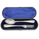 Victorian Boxed Sterling Silver Picture Back Christening Cutlery Antique 1892 London