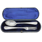 Victorian Boxed Sterling Silver Picture Back Christening Cutlery Antique 1892 London