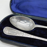 Victorian Boxed Sterling Silver Picture Back Christening Cutlery Antique 1892 London