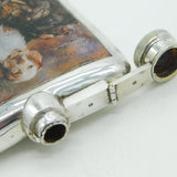 Sterling Silver Enamel Spaniel Gun Dog Hip Flask Antique 1930 Birmingham Deco