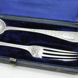 Victorian Boxed Sterling Silver Picture Back Christening Cutlery Antique 1892 London