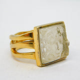 Lalique Glass Arethusa Mythic Statement Ring Gold Vermeil Vintage
