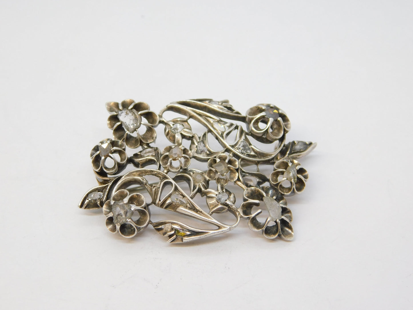 George III Sterling Silver Old-Cut Diamond Set Floral Brooch Antique c1780