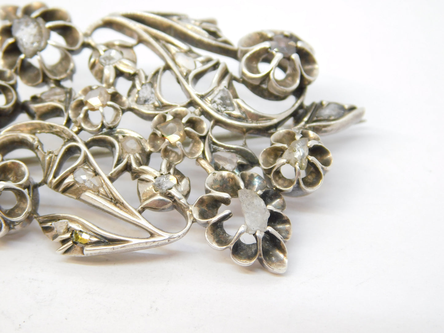 George III Sterling Silver Old-Cut Diamond Set Floral Brooch Antique c1780