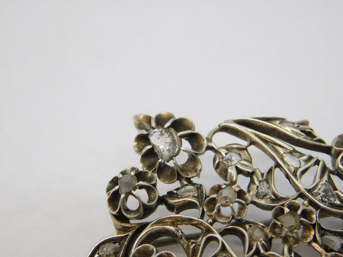 George III Sterling Silver Old-Cut Diamond Set Floral Brooch Antique c1780