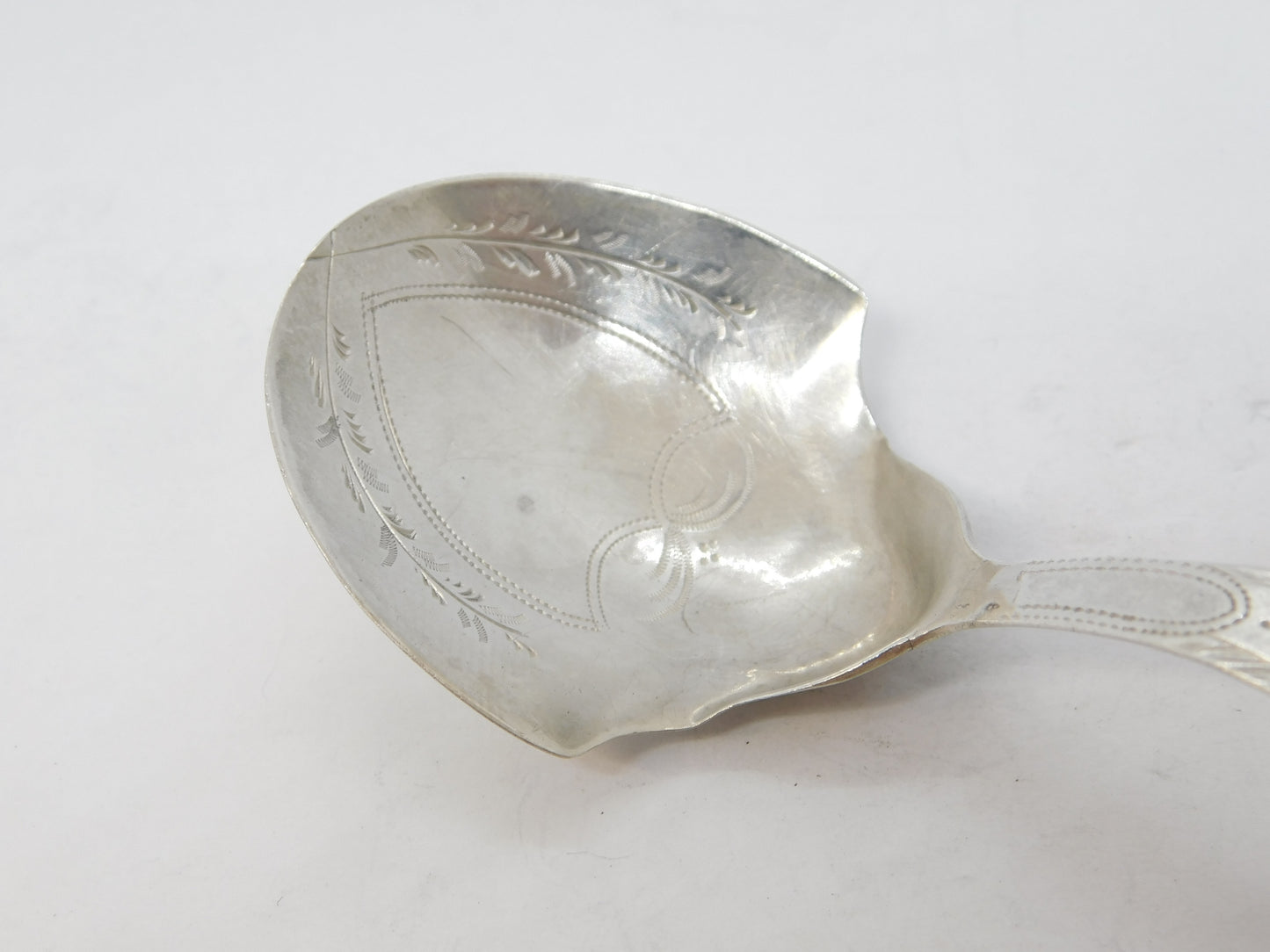 George III Sterling Silver Bright Cut Tea Caddy Spoon Antique 1800 Birmingham