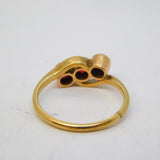 Victorian 9ct Gold Three-Stone Garnet Crossover Ring Antique c1880