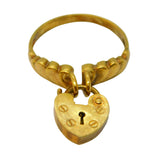 9ct Yellow Gold Heart Lock Charm Dress Ring Antique c1920 Art Deco