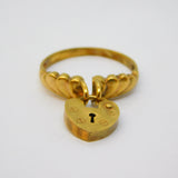 9ct Yellow Gold Heart Lock Charm Dress Ring Antique c1920 Art Deco