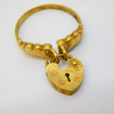 9ct Yellow Gold Heart Lock Charm Dress Ring Antique c1920 Art Deco