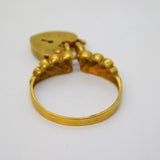 9ct Yellow Gold Heart Lock Charm Dress Ring Antique c1920 Art Deco