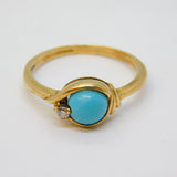 9ct Yellow Gold, Turquoise & Diamond Set Dress Ring Vintage 1973 Birmingham