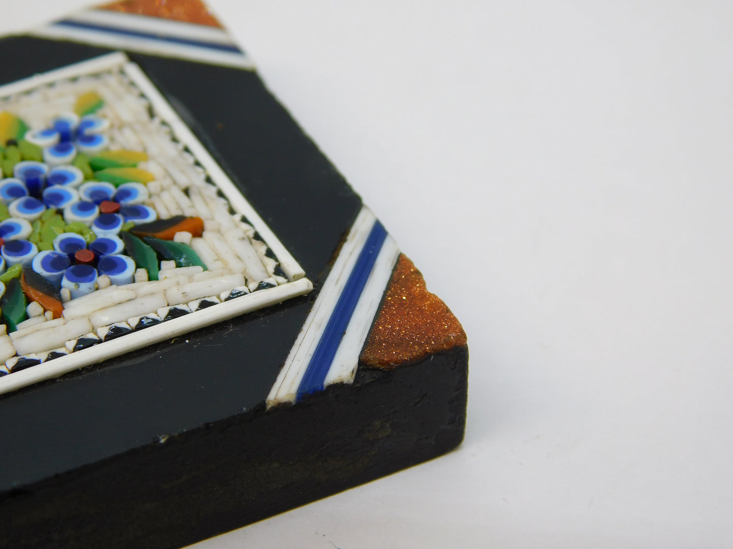 19th Century Black Marble Set Micro-Mosaic Floral Plaque Antique c1860