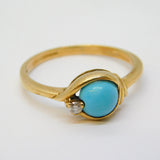 9ct Yellow Gold, Turquoise & Diamond Set Dress Ring Vintage 1973 Birmingham