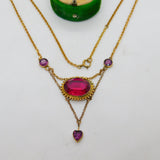 Victorian 15ct Yellow Gold & Paste Set Heart Drop Necklace Antique c1890