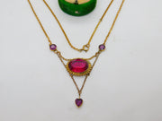 Victorian 15ct Yellow Gold & Paste Set Heart Drop Necklace Antique c1890
