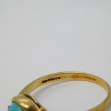 9ct Yellow Gold, Turquoise & Diamond Set Dress Ring Vintage 1973 Birmingham
