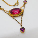 Victorian 15ct Yellow Gold & Paste Set Heart Drop Necklace Antique c1890