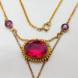 Victorian 15ct Yellow Gold & Paste Set Heart Drop Necklace Antique c1890