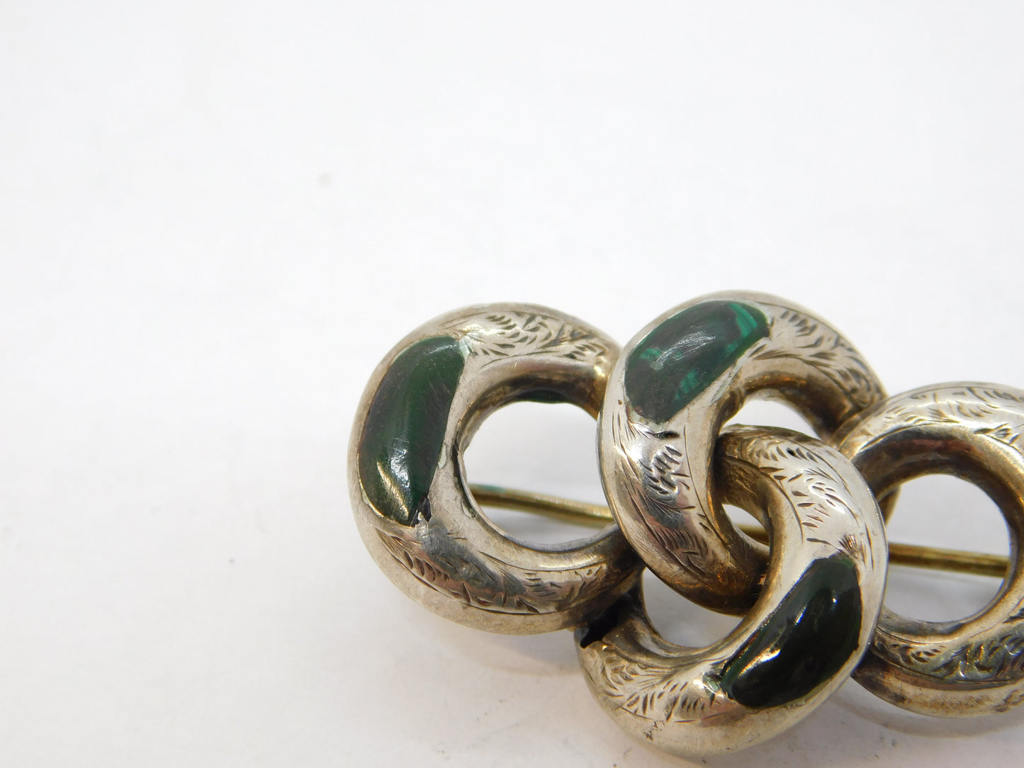 Victorian Scottish Sterling Silver Green Malachite Knotted Brooch Antique c1860