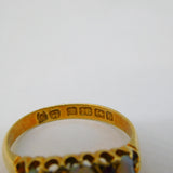 Victorian 18ct Yellow Gold, Three-Stone Opal & Ruby Boat Ring Antique 1901 Birmingham