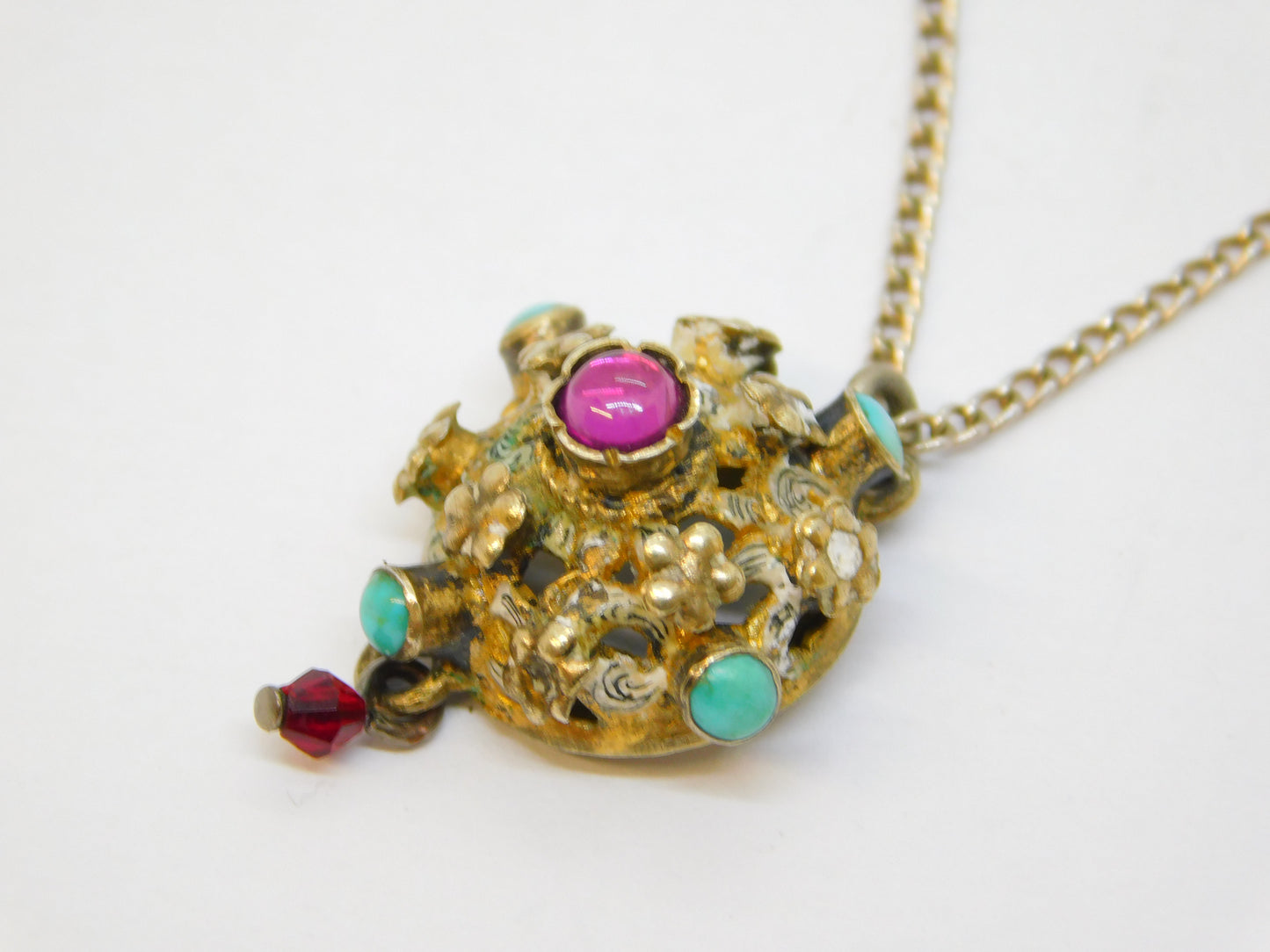 19th Century Austro-Hungarian Sterling Silver Gilt, Turquoise, Stone Set Pendant c1860