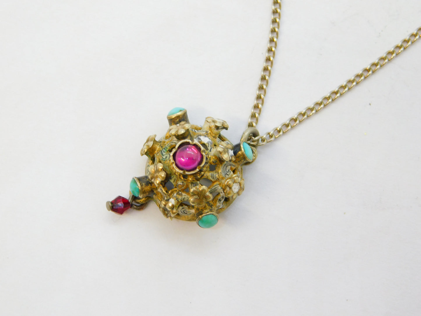19th Century Austro-Hungarian Sterling Silver Gilt, Turquoise, Stone Set Pendant c1860