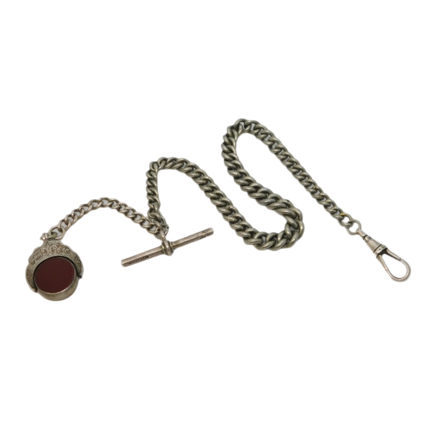 Edwardian Sterling Silver & White Metal Albert Watch Chain Antique 1902 Birmingham